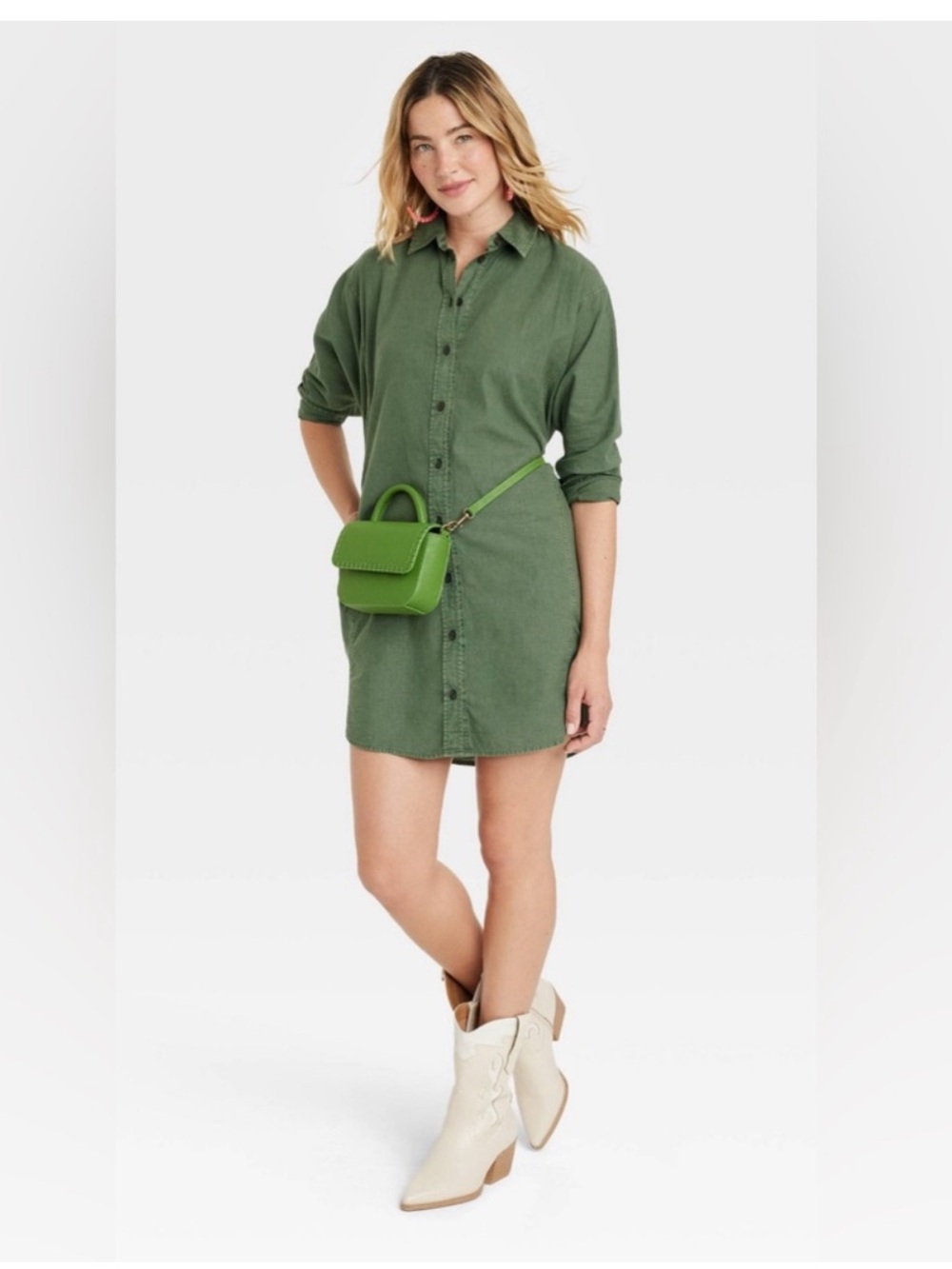 Universal Thread Olive Green Button-Front Shirtdress